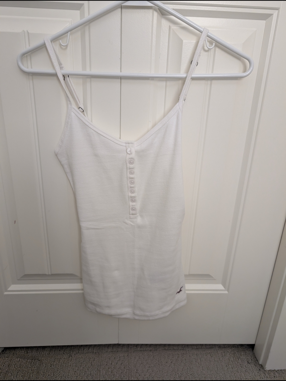 Hollister White Ribbed Button-Front Tank Top
